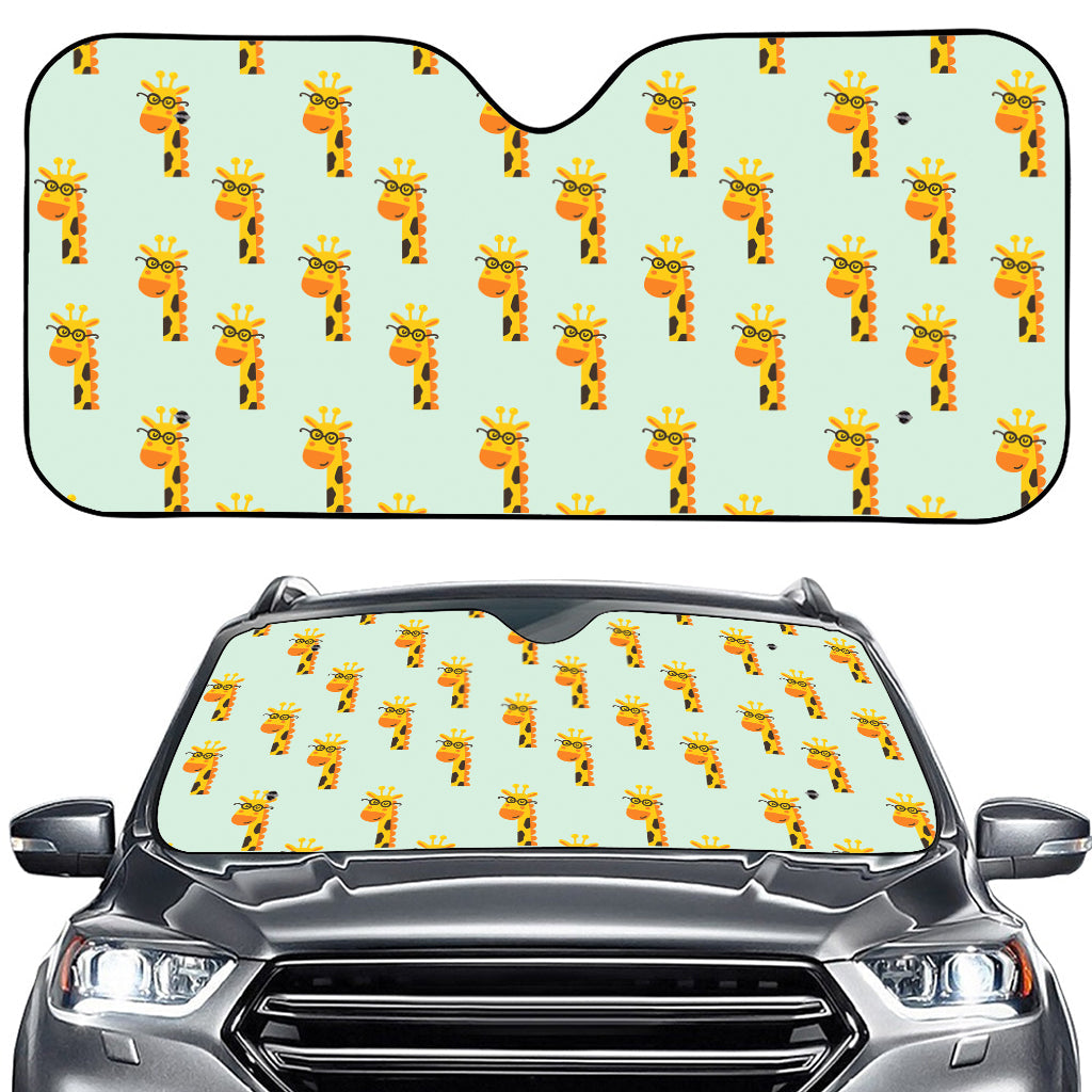 Giraffe With Glasses Pattern Print Car Windshield Sun Shade