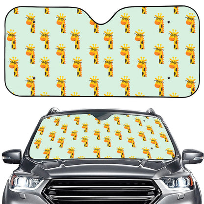 Giraffe With Glasses Pattern Print Car Windshield Sun Shade