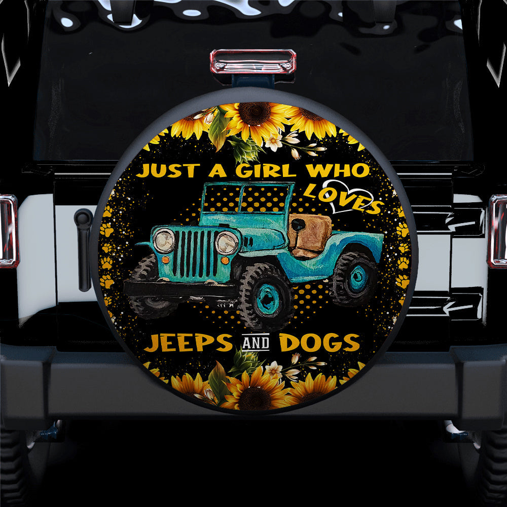 Girl Love Jeep And Dogs Cute Sunflower Car Spare Tire Cover