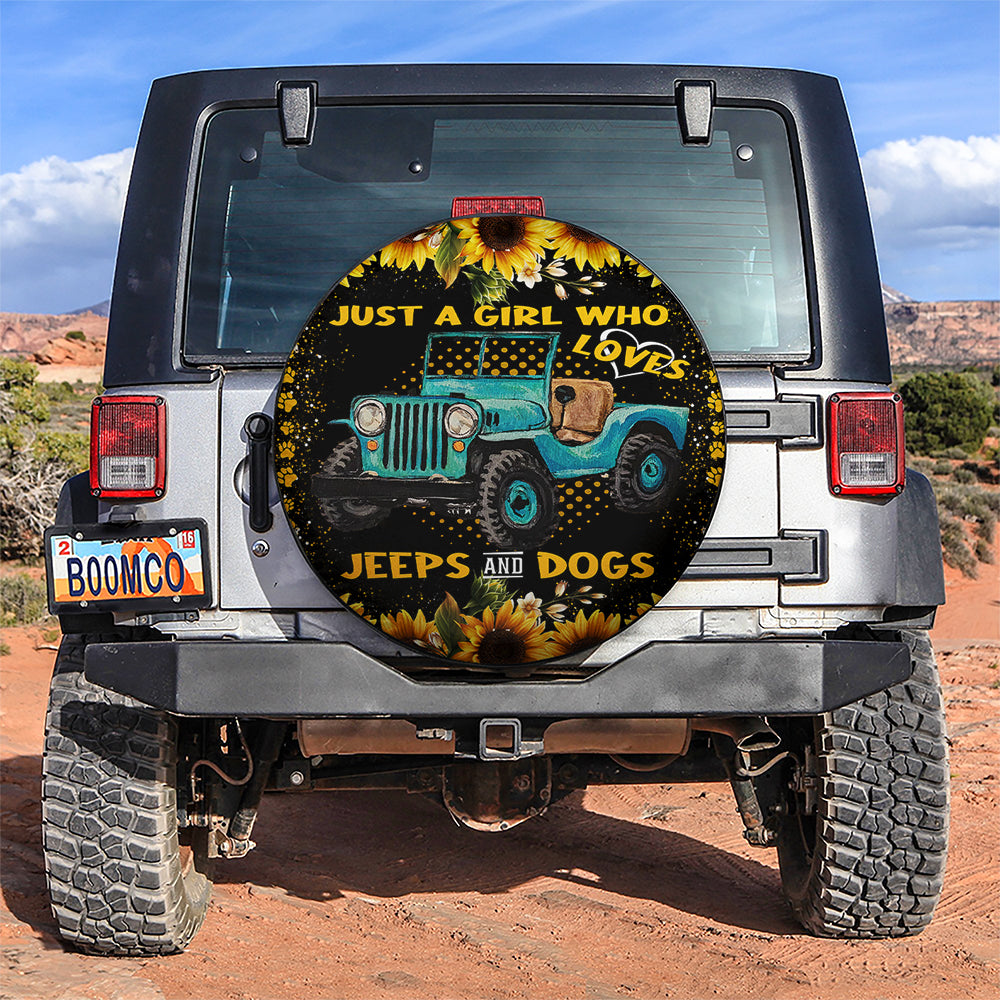 Girl Love Jeep And Dogs Cute Sunflower Car Spare Tire Cover