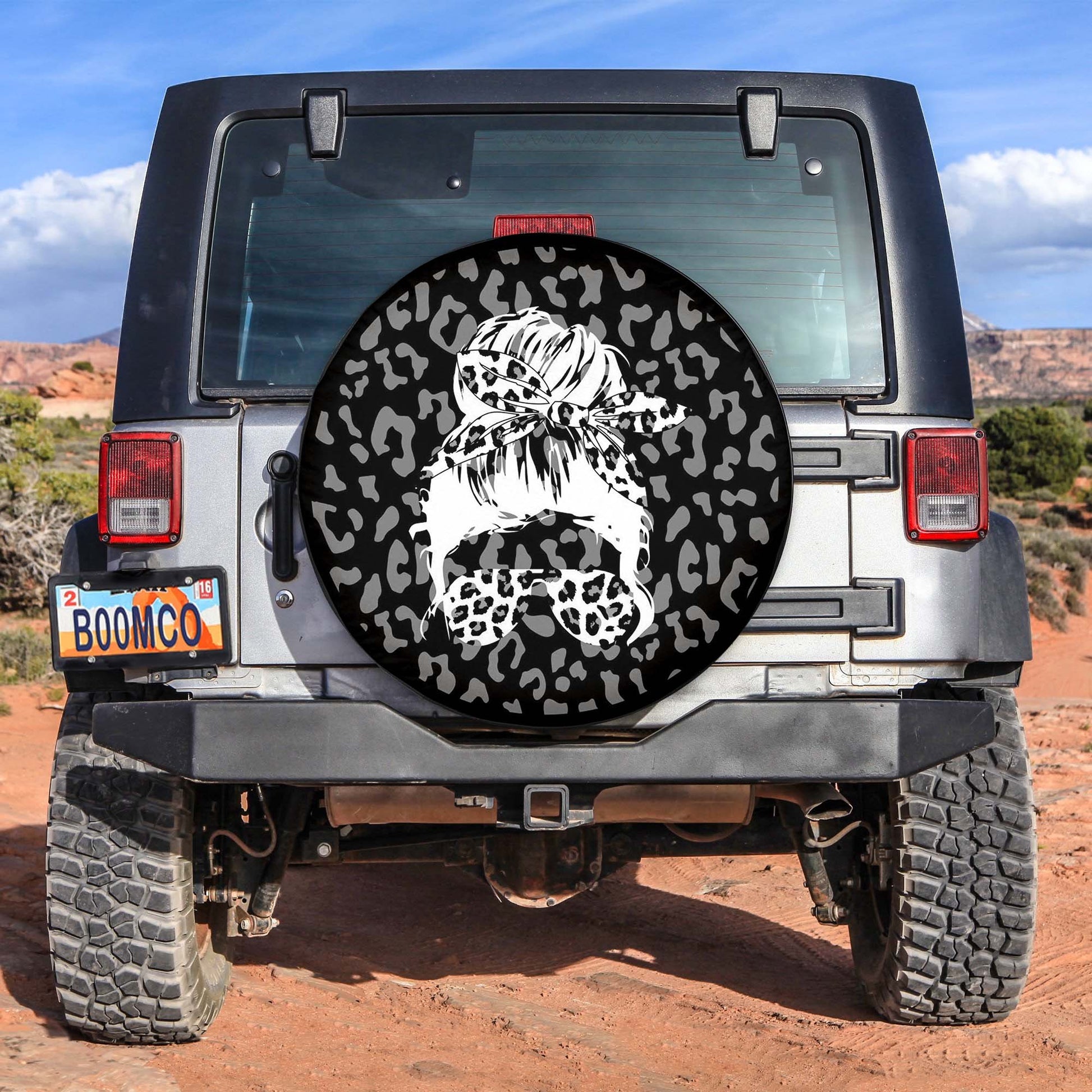 Girl with Leopard Cheetah Print Sunglasses (Any COLOR) Spare Tire Cover