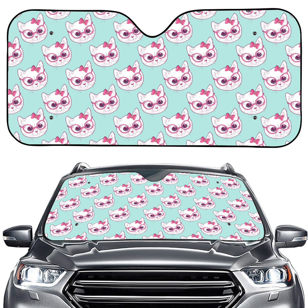 Girly Cat With Glasses Pattern Print Car Windshield Sun Shade