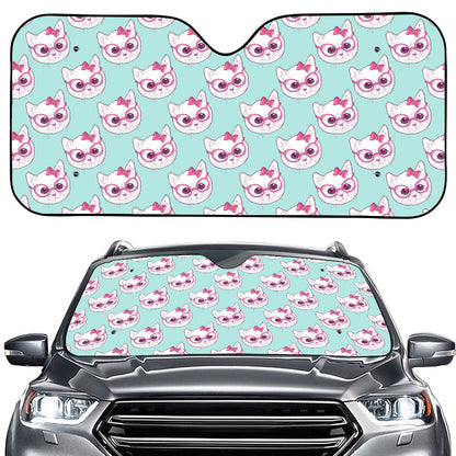 Girly Cat With Glasses Pattern Print Car Windshield Sun Shade