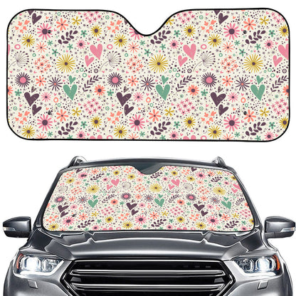 Girly Heart And Flower Pattern Print Car Windshield Sun Shade