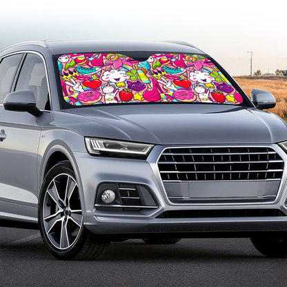 Girly Unicorn Cartoon Pattern Print Car Windshield Sun Shade
