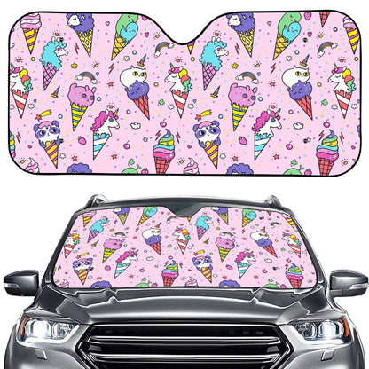 Girly Unicorn Ice Cream Pattern Print Car Windshield Sun Shade