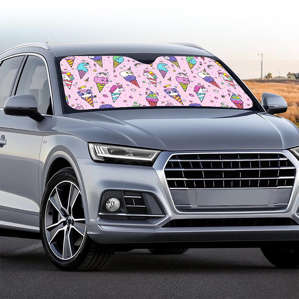Girly Unicorn Ice Cream Pattern Print Car Windshield Sun Shade