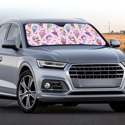 Girly Unicorn Ice Cream Pattern Print Car Windshield Sun Shade