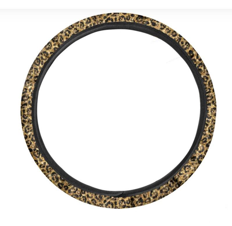 Glitter Gold Leopard Print Car Steering Wheel Cover