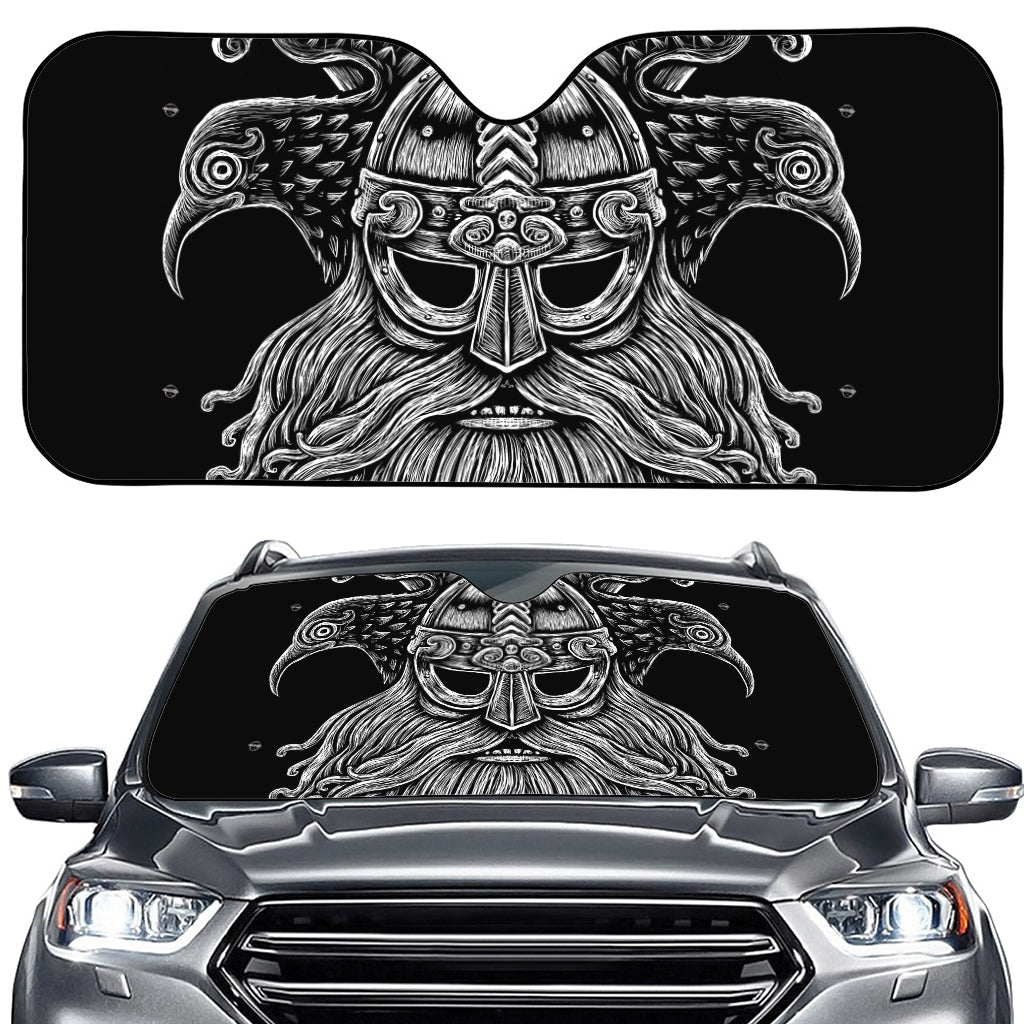 God Odin With Huginn And Muninn Print Car Windshield Sun Shade