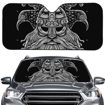 God Odin With Huginn And Muninn Print Car Windshield Sun Shade