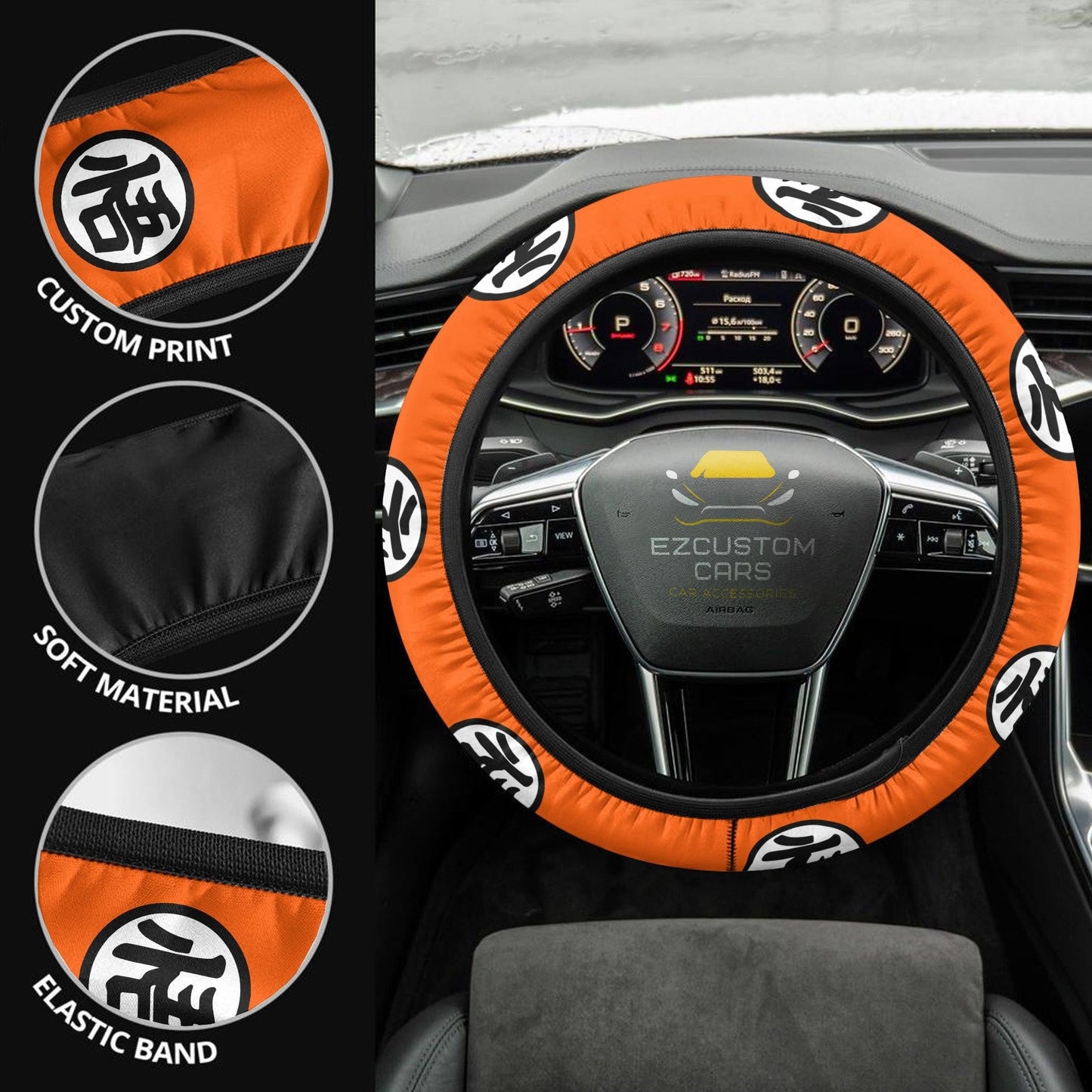 Goku Kanji Anime Steering Wheel Cover Custom Dragon Ball Anime Car Accessories
