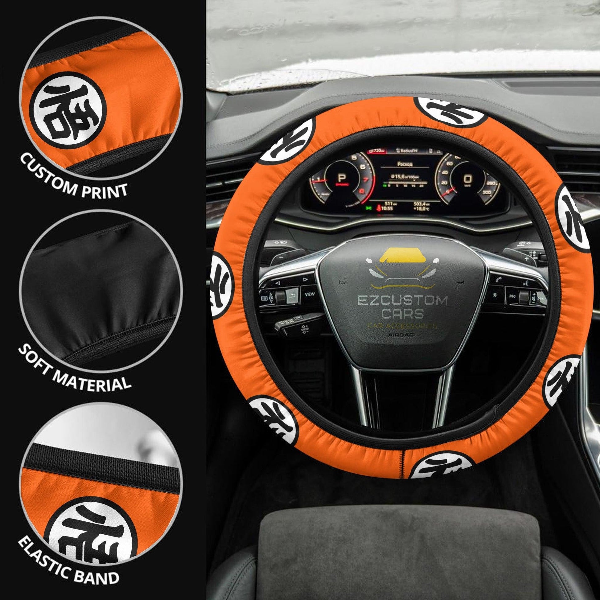 Goku Kanji Anime Steering Wheel Cover Custom Dragon Ball Anime Car Accessories