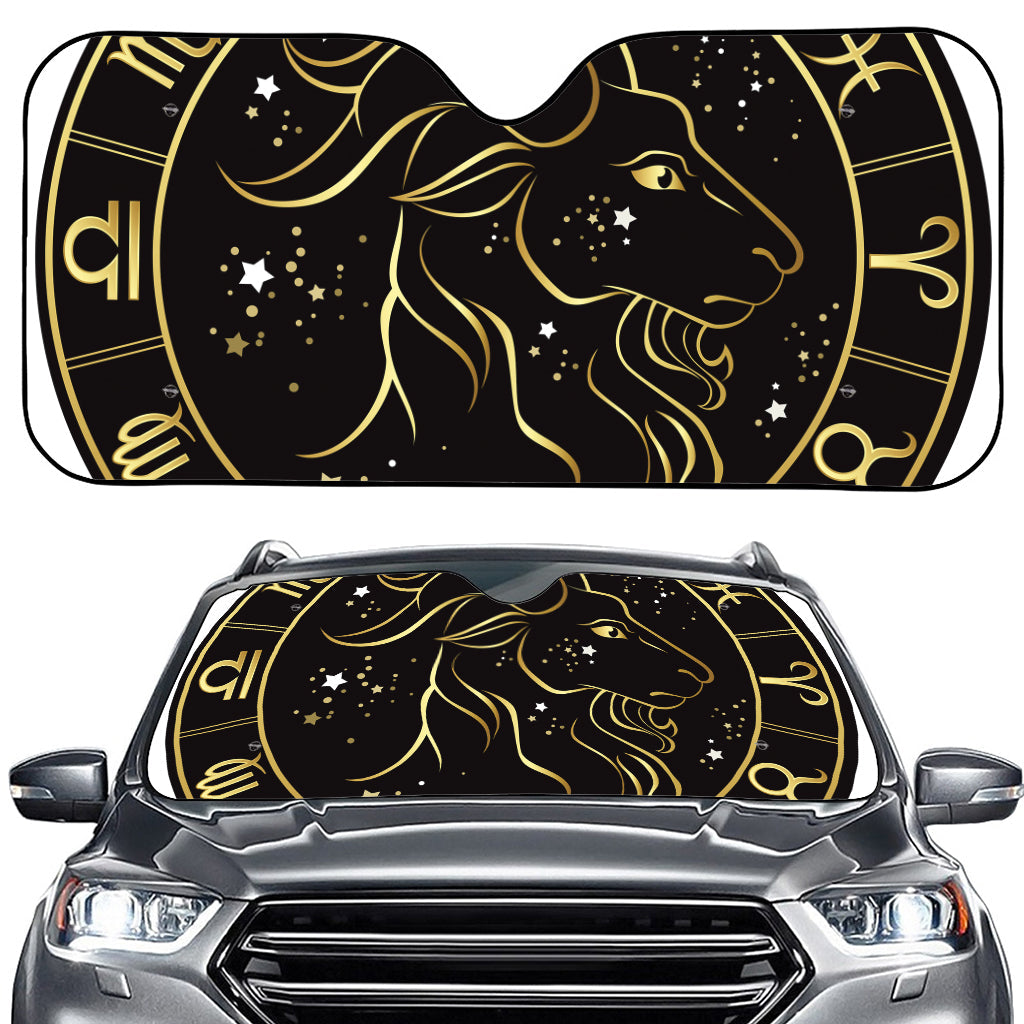 Gold And Black Capricorn Sign Print Car Windshield Sun Shade
