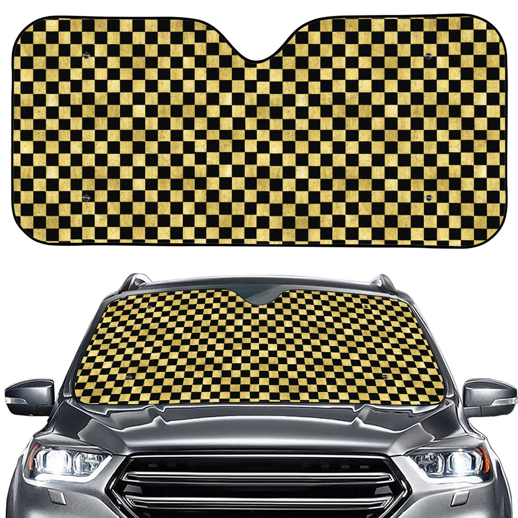 Gold And Black Checkered Pattern Print Car Windshield Sun Shade
