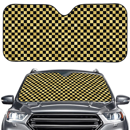 Gold And Black Checkered Pattern Print Car Windshield Sun Shade