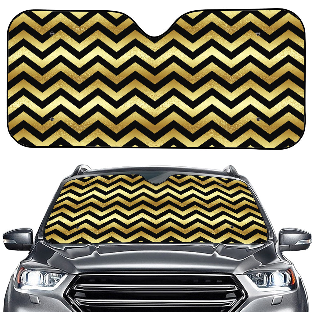 Gold And Black Chevron Pattern Print Car Windshield Sun Shade