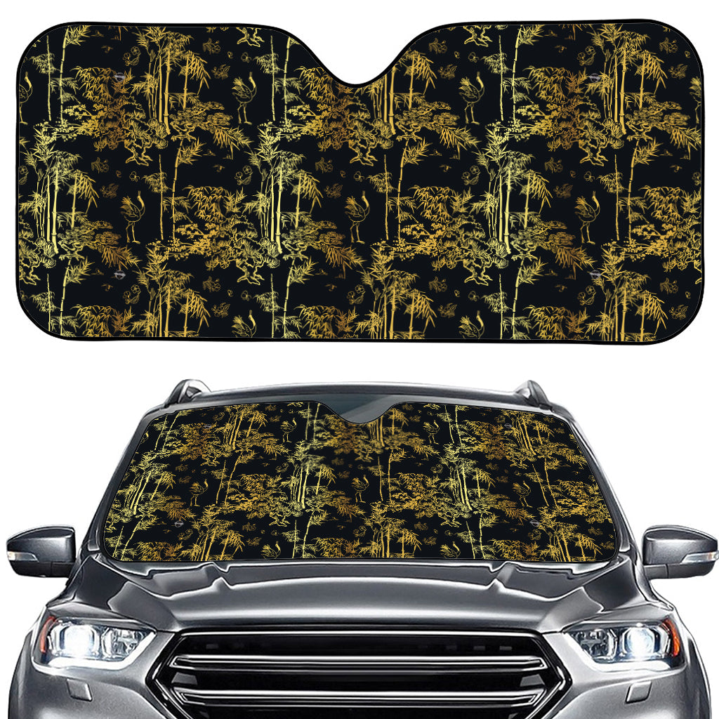 Gold And Black Japanese Bamboo Print Car Windshield Sun Shade
