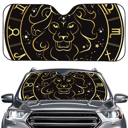 Gold And Black Leo Sign Print Car Windshield Sun Shade