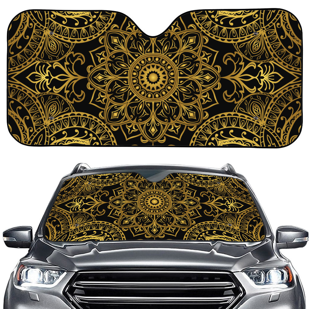 Gold And Black Mandala Print Car Windshield Sun Shade