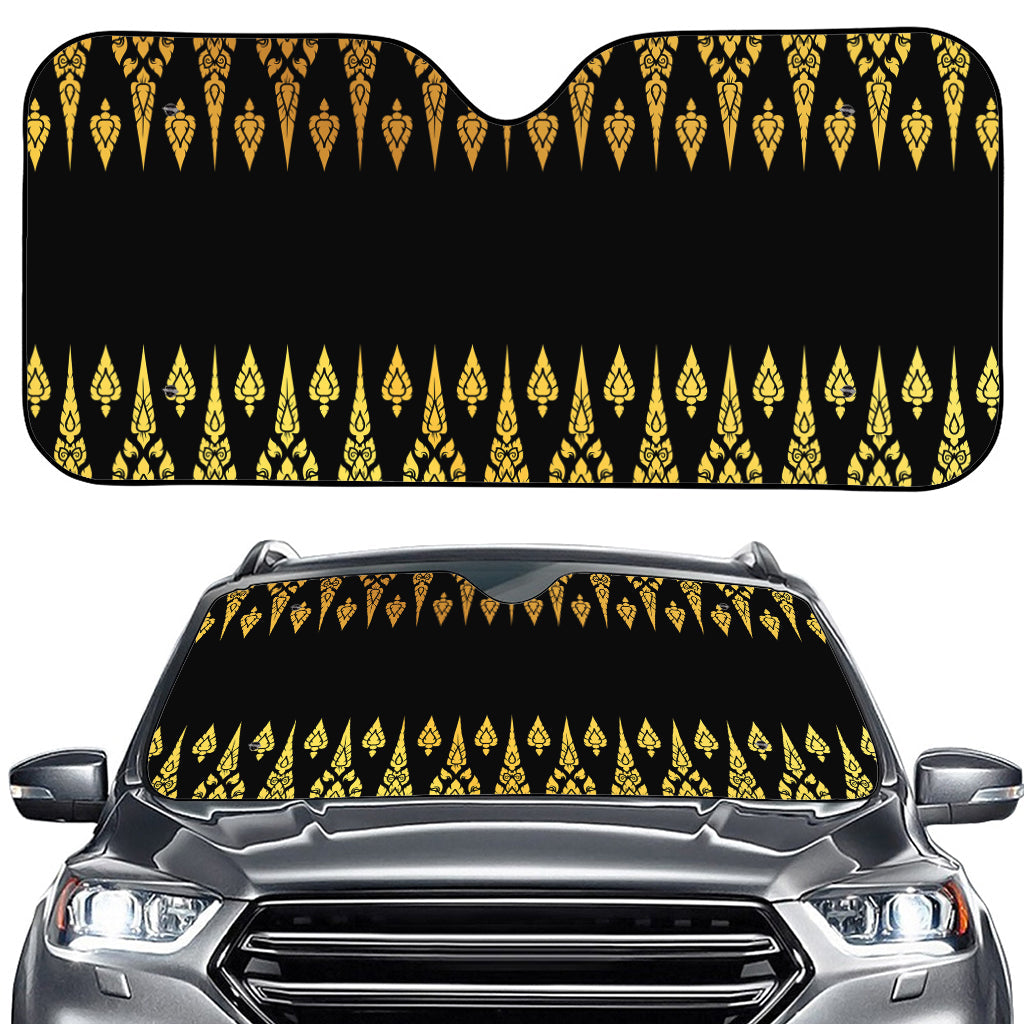 Gold And Black Thai Pattern Print Car Windshield Sun Shade