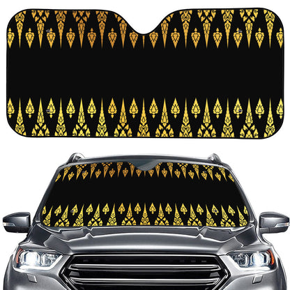 Gold And Black Thai Pattern Print Car Windshield Sun Shade