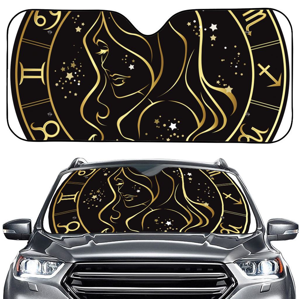 Gold And Black Virgo Sign Print Car Windshield Sun Shade