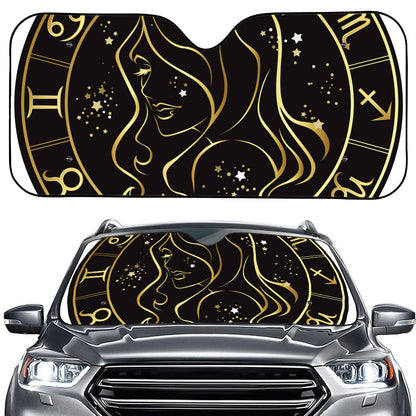 Gold And Black Virgo Sign Print Car Windshield Sun Shade