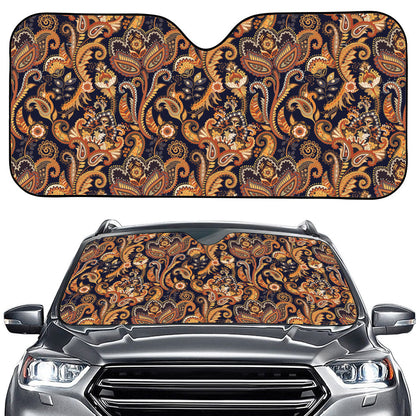 Gold And Blue Paisley Pattern Print Car Windshield Sun Shade