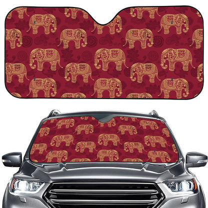 Gold And Red Boho Elephant Print Car Windshield Sun Shade