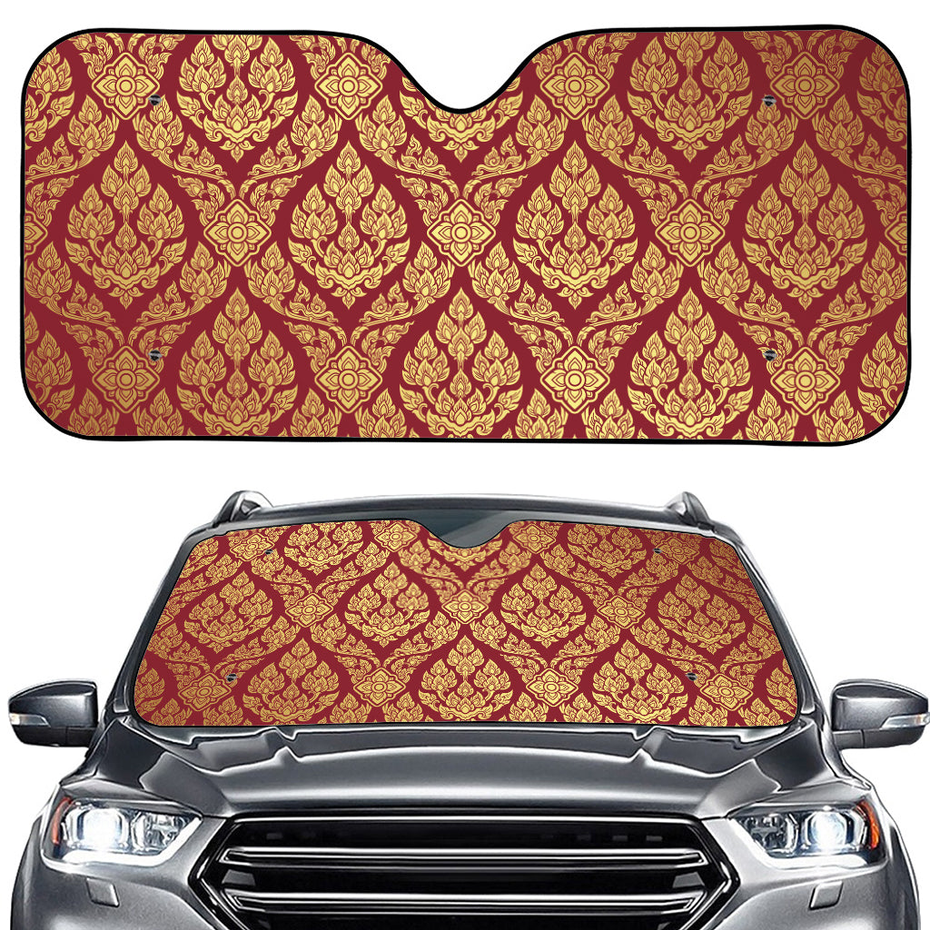 Gold And Red Thai Pattern Print Car Windshield Sun Shade