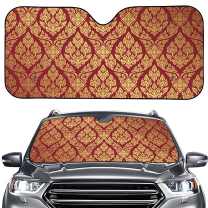 Gold And Red Thai Pattern Print Car Windshield Sun Shade