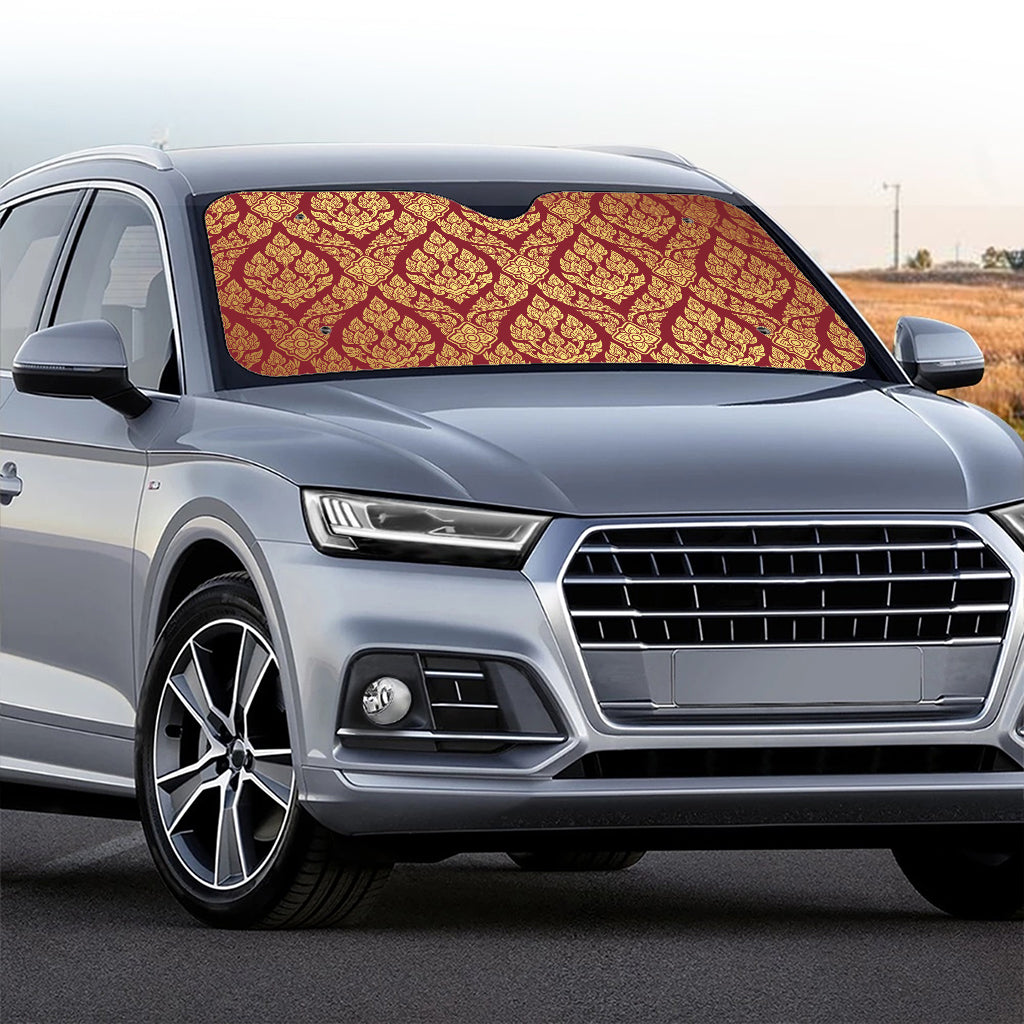 Gold And Red Thai Pattern Print Car Windshield Sun Shade