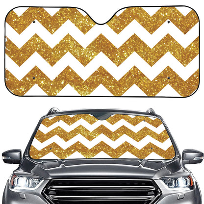Gold And White Chevron Pattern Print Car Windshield Sun Shade