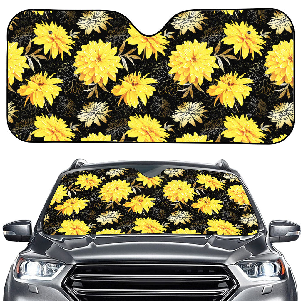 Gold And Yellow Floral Print Car Windshield Sun Shade