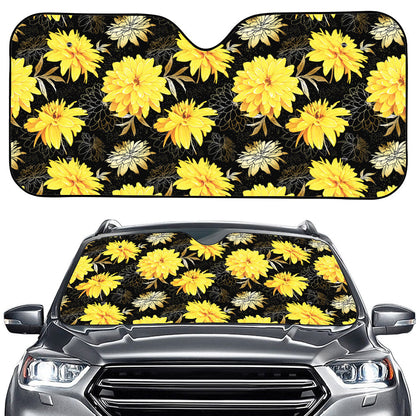 Gold And Yellow Floral Print Car Windshield Sun Shade