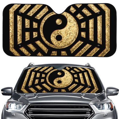 Gold Bagua Yin Yang Print Car Windshield Sun Shade
