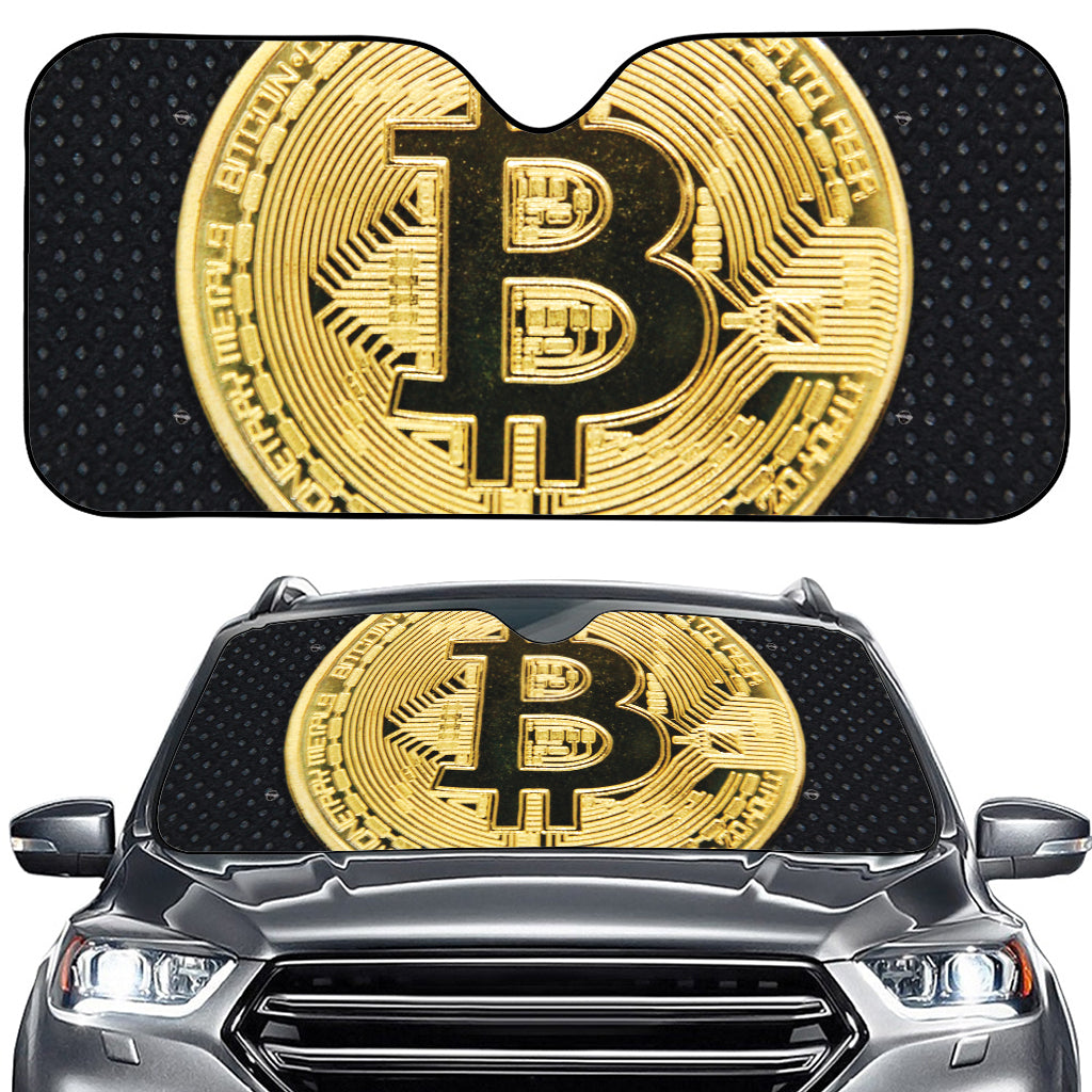Gold Bitcoin Symbol Print Car Windshield Sun Shade