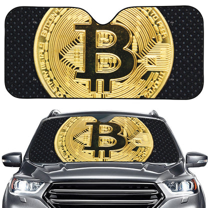 Gold Bitcoin Symbol Print Car Windshield Sun Shade
