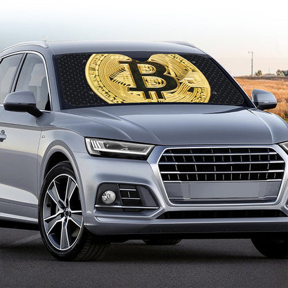 Gold Bitcoin Symbol Print Car Windshield Sun Shade