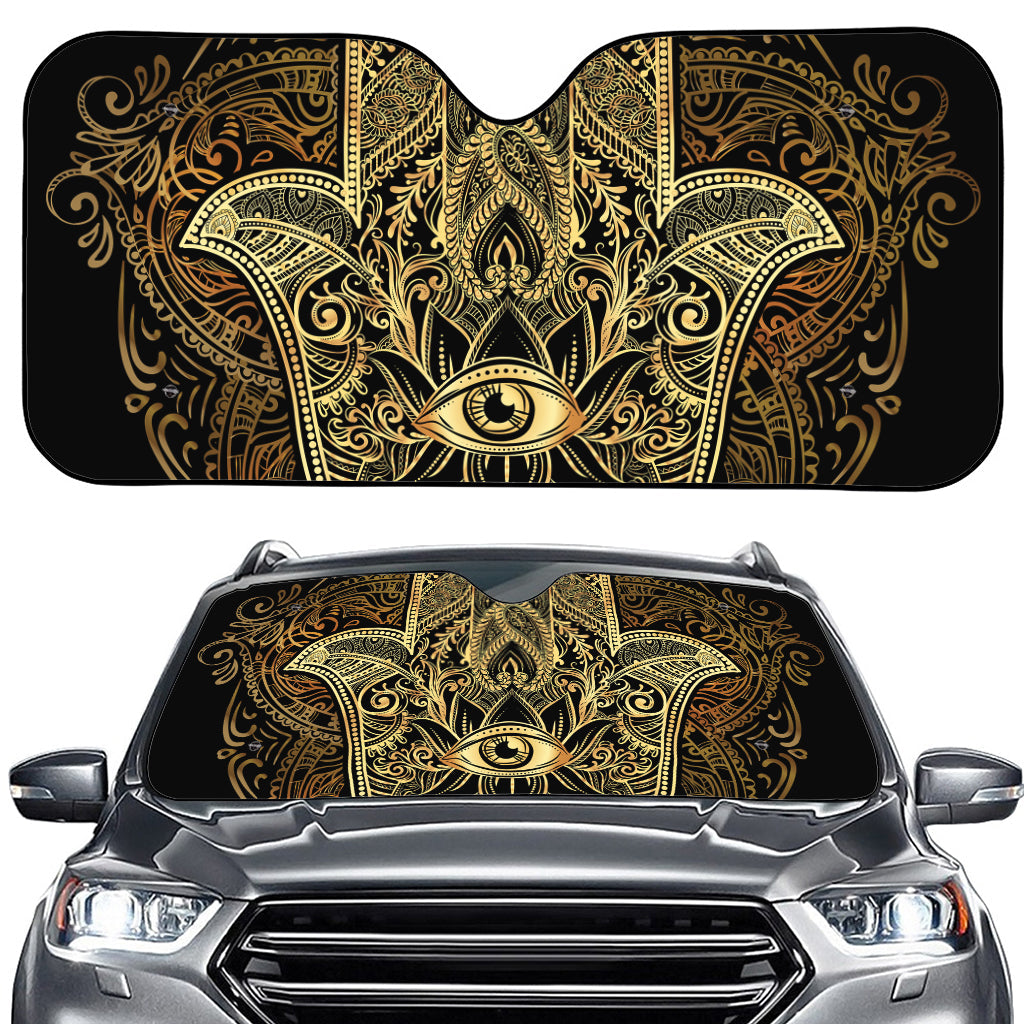 Gold Hamsa Hand Print Car Windshield Sun Shade