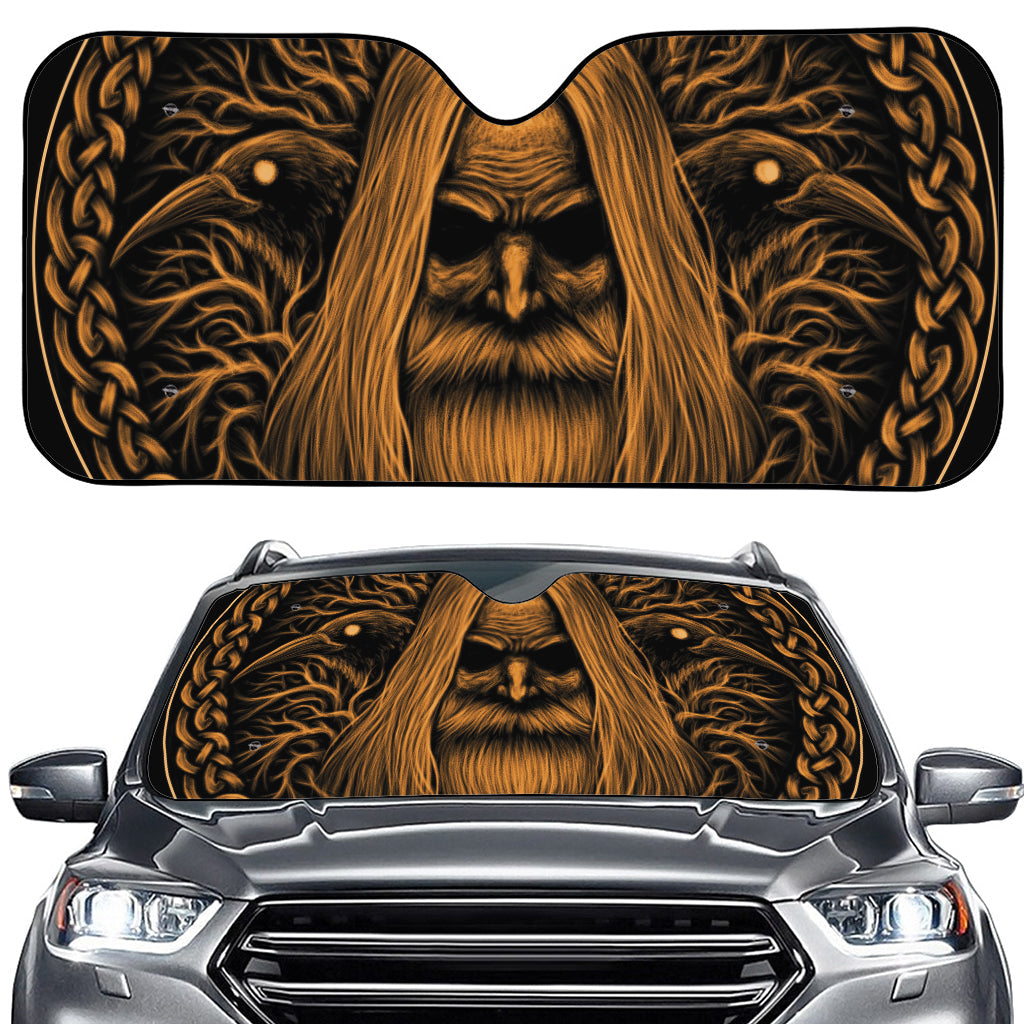 Gold Odin With Huginn And Muninn Print Car Windshield Sun Shade