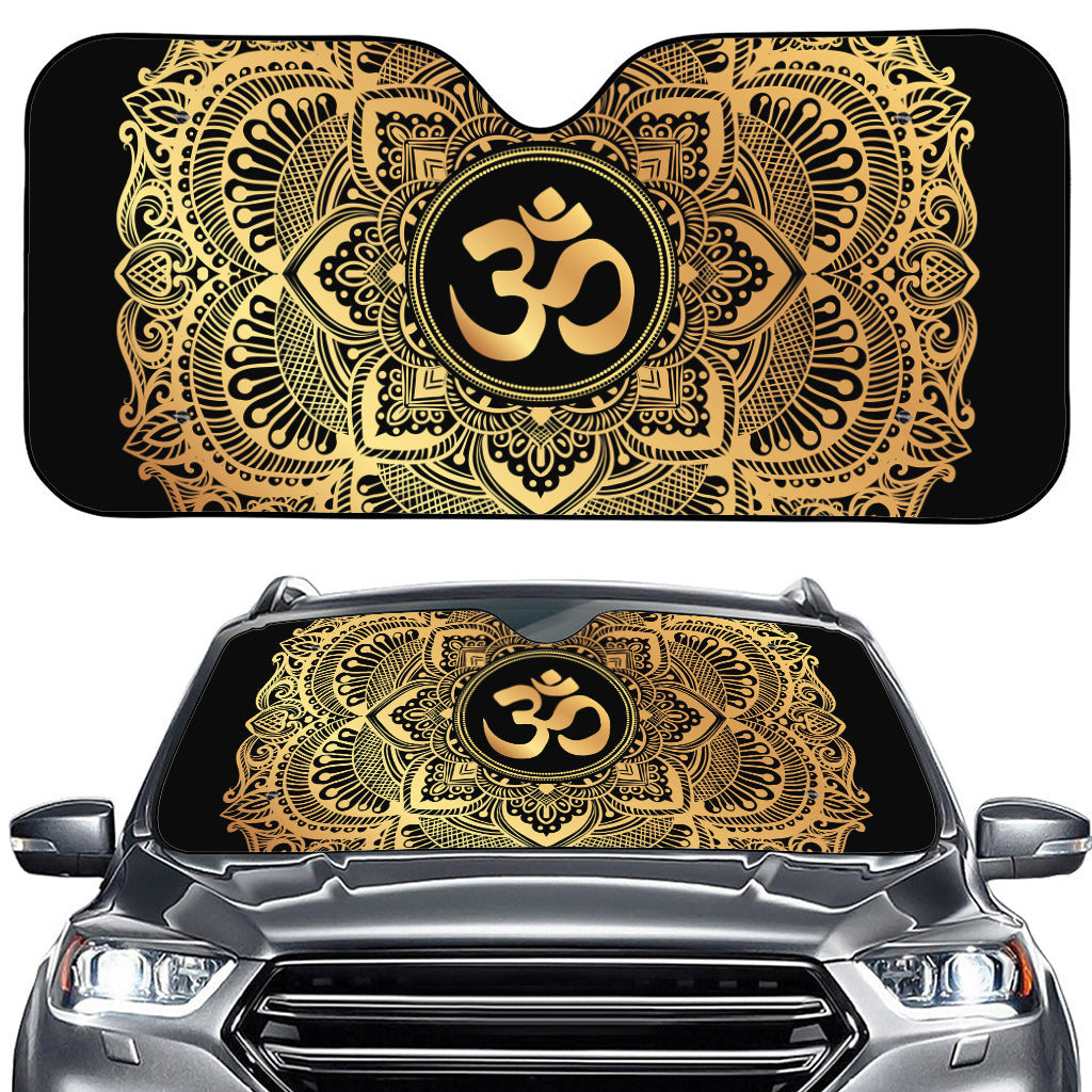 Gold Om Mandala Print Car Windshield Sun Shade