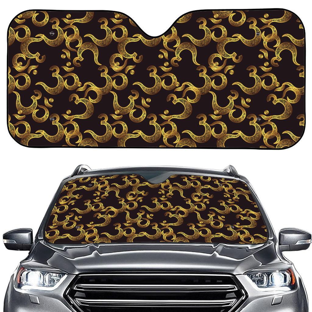 Gold Om Symbol Pattern Print Car Windshield Sun Shade