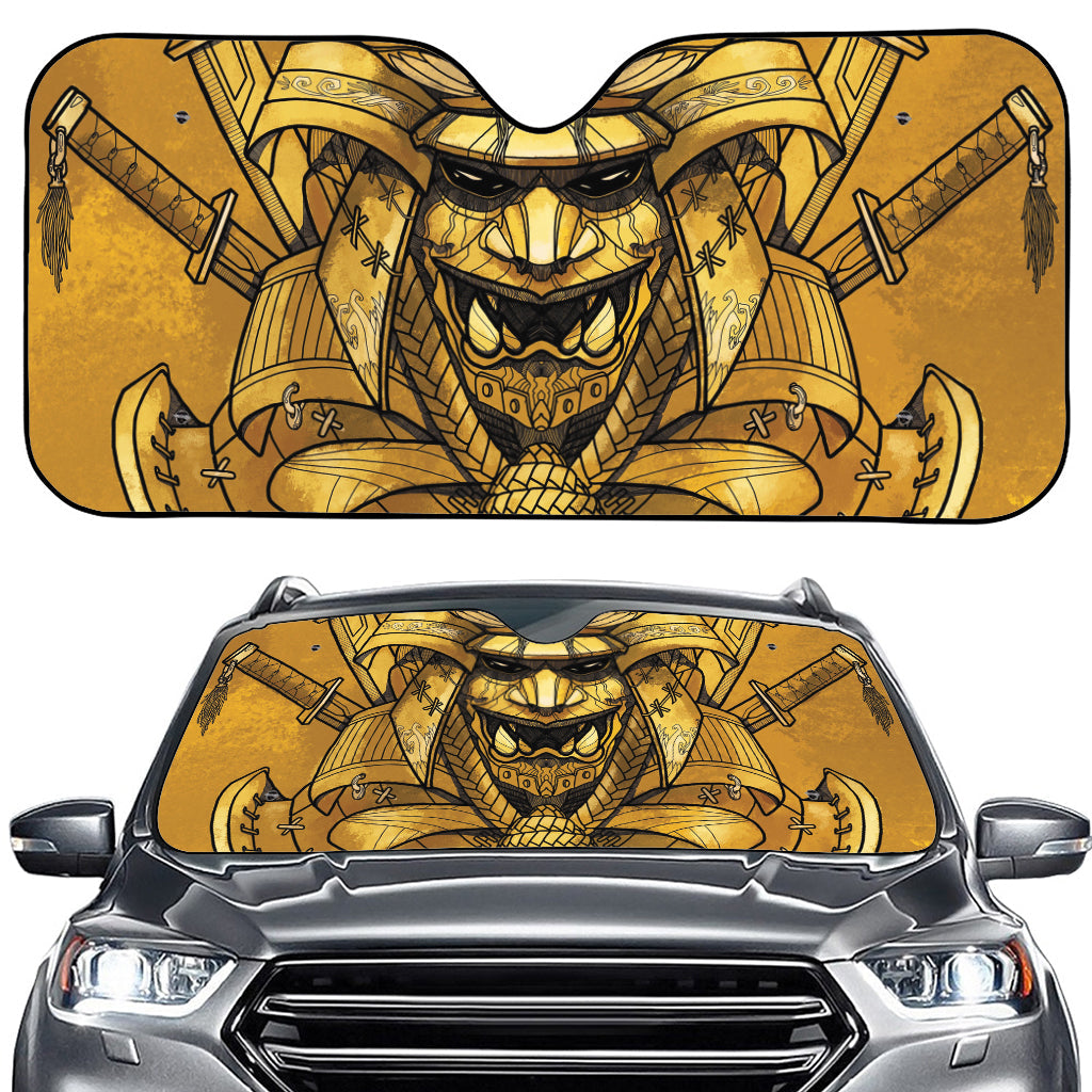 Gold Samurai Mask Print Car Windshield Sun Shade