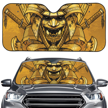 Gold Samurai Mask Print Car Windshield Sun Shade