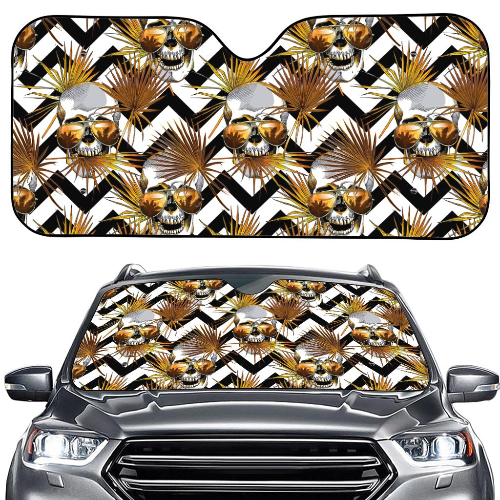Gold Tropical Skull Pattern Print Car Windshield Sun Shade