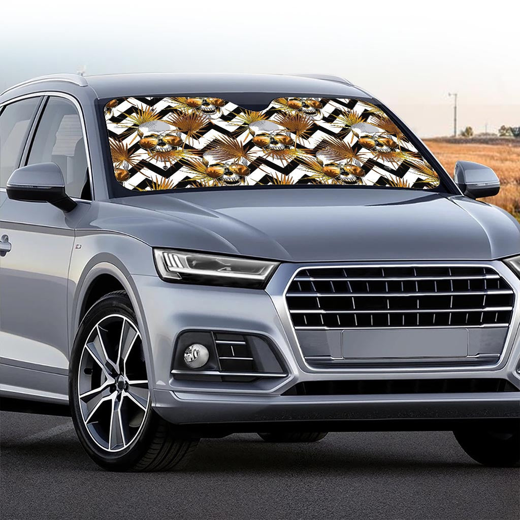 Gold Tropical Skull Pattern Print Car Windshield Sun Shade