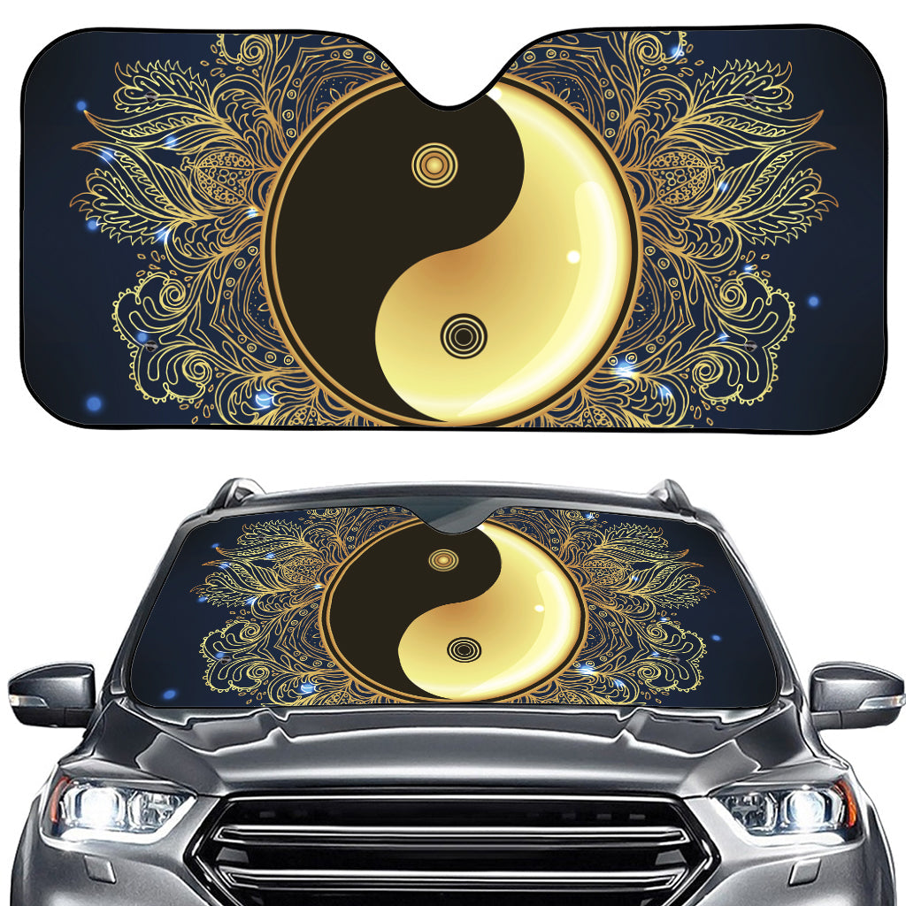 Gold Yin Yang Mandala Print Car Windshield Sun Shade