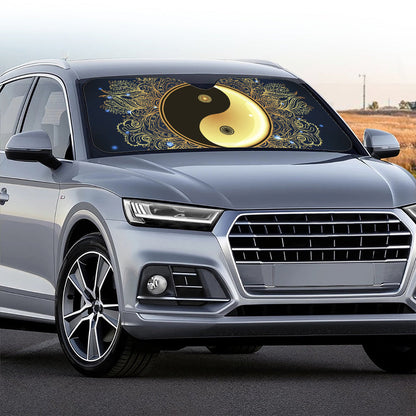 Gold Yin Yang Mandala Print Car Windshield Sun Shade
